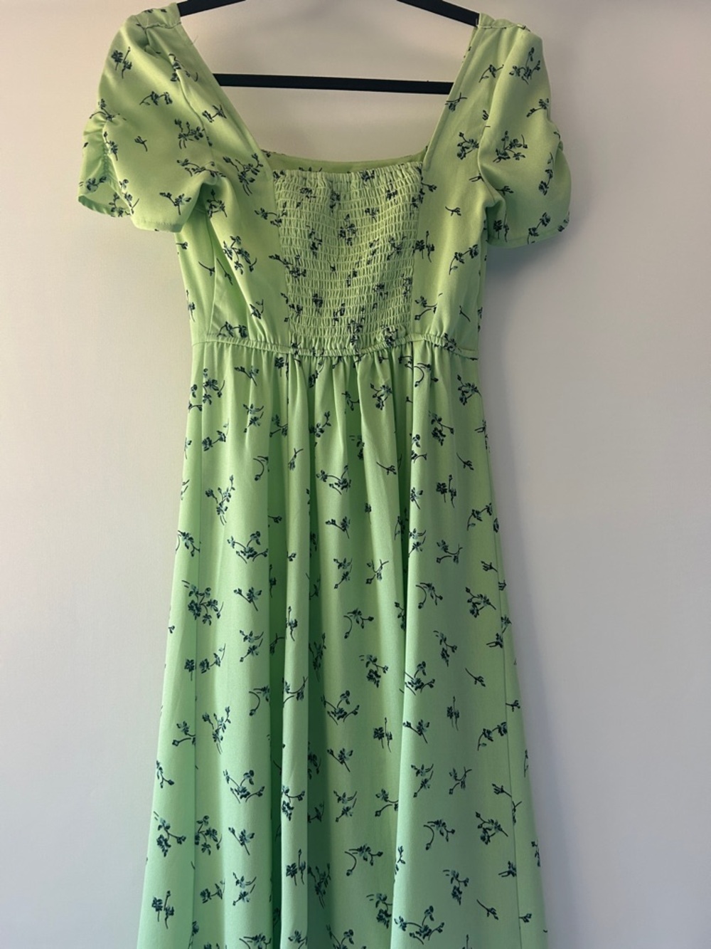 Leith Green Floral Smocked Puff Short Sleeve Maxi Dress Square Neck XXS